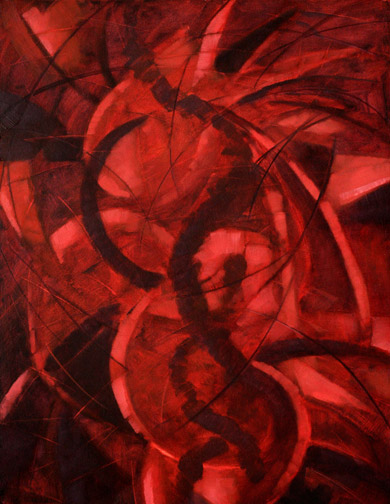 Red Painting #5 - Oil Painting by Alexndria Levin