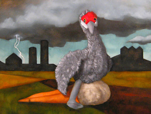 Gray Bird on a Vanilla Cone - Oil Painting by Alexandria Levin