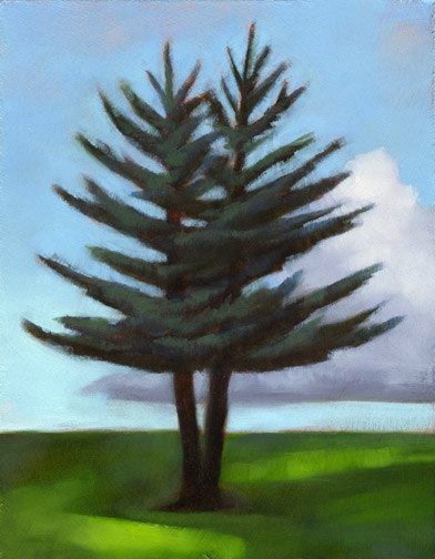Double Evergreen - Oil Painting by Alexandria Levin